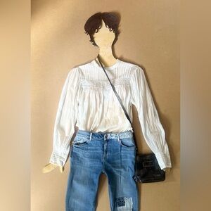 Doen Embroidered Button Cuff Top in Salt sz M